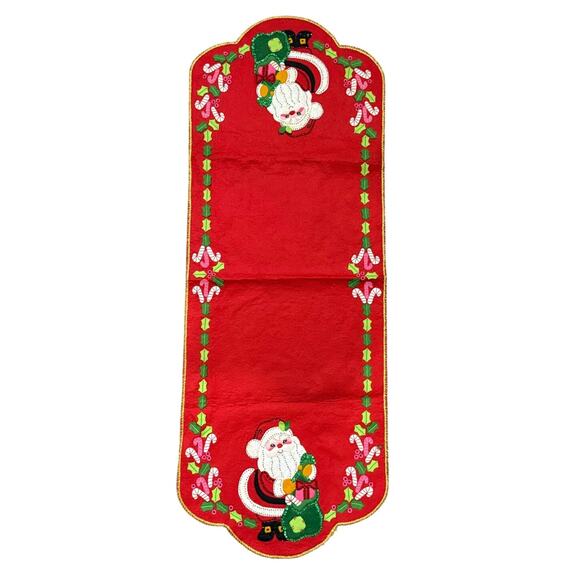 Vtg Bucilla Santa's Goodies Felt Christmas Holiday Table Runner Panel Completed - Picture 1 of 13